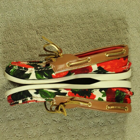 MILLY for Sperry Wm Size 10M Top-Sider Red Floral Topsider Canvas Boat Shoe - Picture 3 of 6
